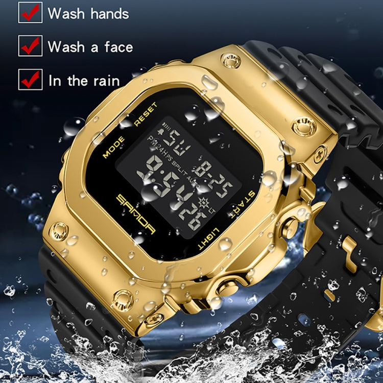 SANDA 9006 Tempered Mirror Luminous Waterproof Dual Display Electronic Watch