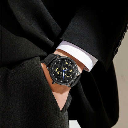 SANDA 7011 Leather Strap Luminous Waterproof Mechanical Watch