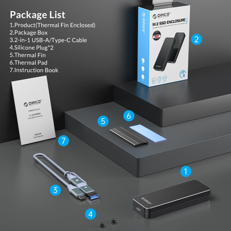 ORICO HM2C3-BK USB3.1 Gen1 Type-C 6Gbps M.2 SATA SSD Enclosure, HM2C3-BK