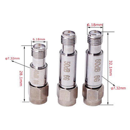 SMA Attenuator DC-6GHz SMA Coaxial Fixed Connectors, 1dBi, 2dBi, 3dBi, 5dBi, 6dBi, 8dBi, 9dBi, 10dBi, 15dBi, 25dBi, 30dBi, 40dBi, 50dBi, 60dBi