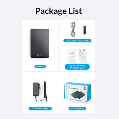 ORICO HM25C3 2.5 inch USB3.1 Gen1 Type-C Hard Drive Enclosure, EU Plug, US Plug, UK Plug, AU Plug