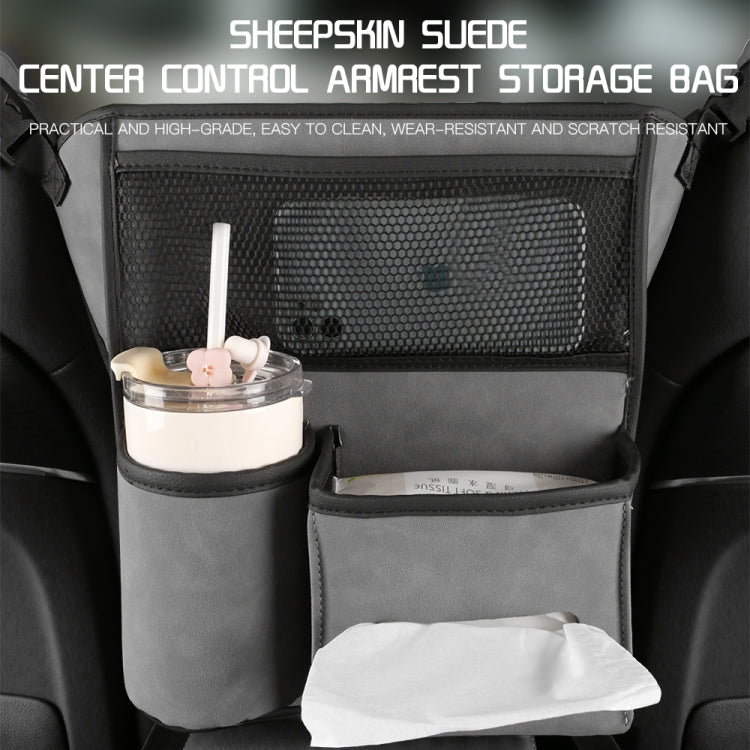 2 PCS Car Center Console Hanging Bag Sheepskin Leather Storage Bag