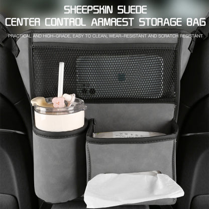2 PCS Car Center Console Hanging Bag Sheepskin Leather Storage Bag