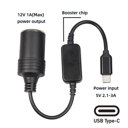 3710-03 30cm Type-C 5V to 12V Car Cigarette Lighter Socket Boost Power Adapter Cable, 30cm Type-C