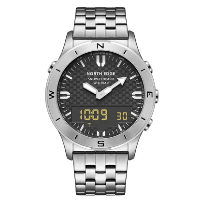 NORTH EDGE Snow-Leopard Outdoor Waterproof Men Multifunction Stainless Steel Strap Smart Watch, Snow-Leopard