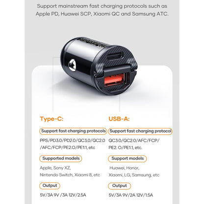 ROCK C13-F H18 Mini Portable Dual Port USB + USB-C / Type-C Car Fast Charger, C13-F H18 Mini
