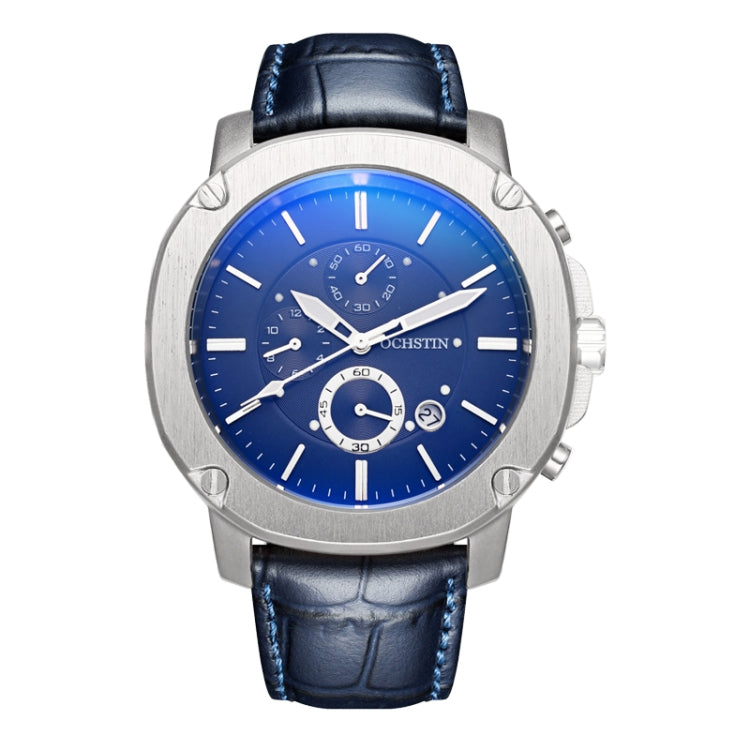 Ochstin 5039C Multifunctional Business Men Watch Luminous Waterproof Leather Quartz Watch