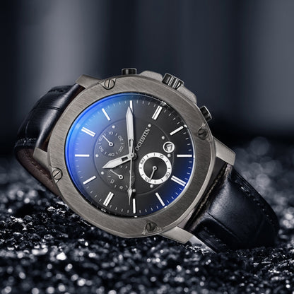 Ochstin 5039C Multifunctional Business Men Watch Luminous Waterproof Leather Quartz Watch