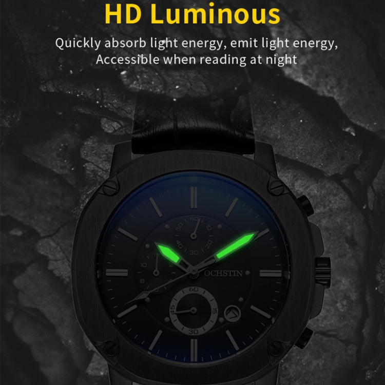 Ochstin 5039C Multifunctional Business Men Watch Luminous Waterproof Leather Quartz Watch