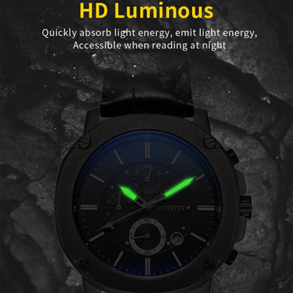 Ochstin 5039C Multifunctional Business Men Watch Luminous Waterproof Leather Quartz Watch