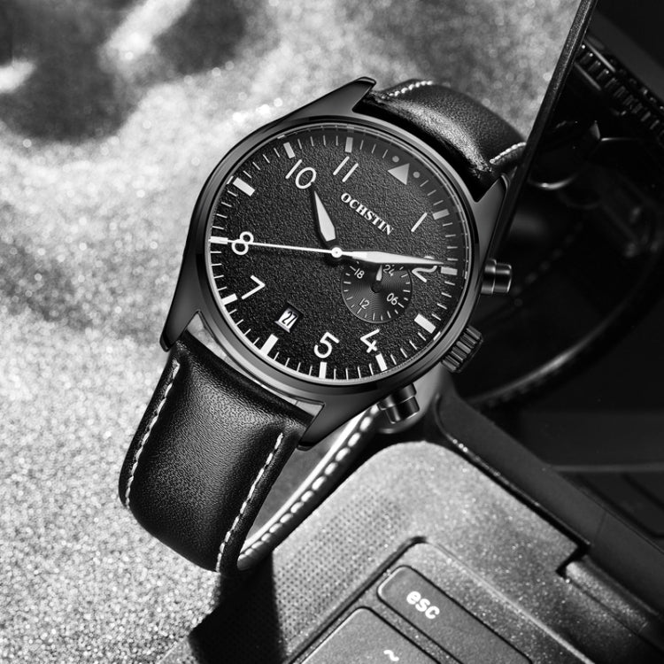 Ochstin 5043C Multifunctional Business Waterproof Leather Strap Quartz Watch