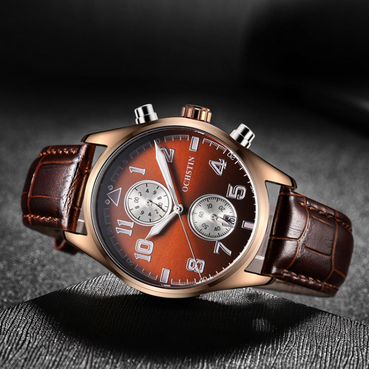 Ochstin 5043G Multifunctional Waterproof Leather Strap Quartz Watch