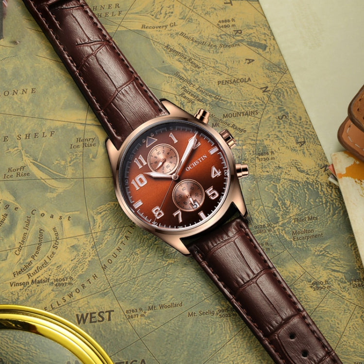 Ochstin 5043G Multifunctional Waterproof Leather Strap Quartz Watch