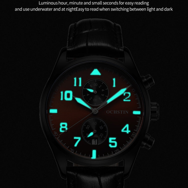 Ochstin 5043G Multifunctional Waterproof Leather Strap Quartz Watch