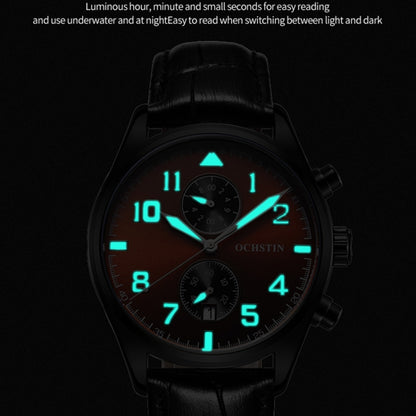 Ochstin 5043G Multifunctional Waterproof Leather Strap Quartz Watch