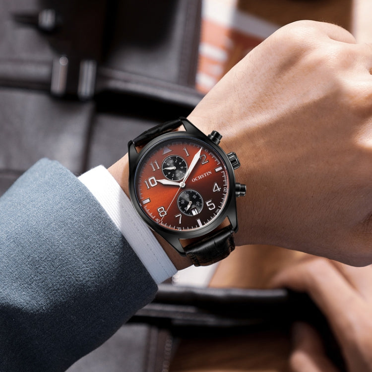 Ochstin 5043G Multifunctional Waterproof Leather Strap Quartz Watch