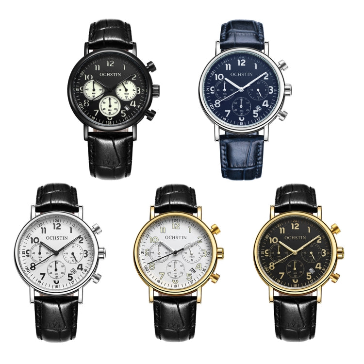 Ochstin 5081A Multifunctional Luminous Waterproof Leather Strap Quartz Watch