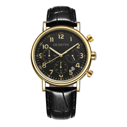 Ochstin 5081A Multifunctional Luminous Waterproof Leather Strap Quartz Watch