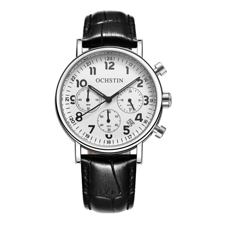 Ochstin 5081A Multifunctional Luminous Waterproof Leather Strap Quartz Watch