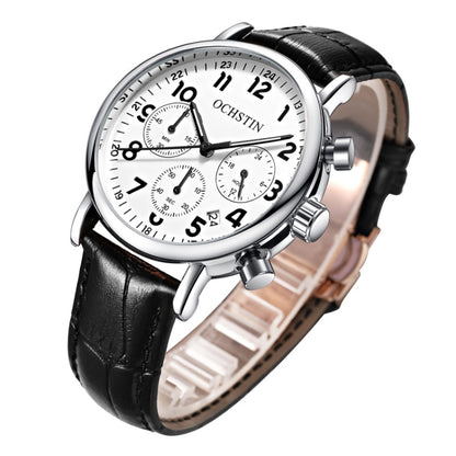 Ochstin 5081A Multifunctional Luminous Waterproof Leather Strap Quartz Watch