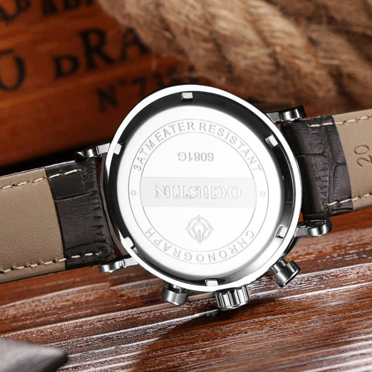 Ochstin 5081A Multifunctional Luminous Waterproof Leather Strap Quartz Watch
