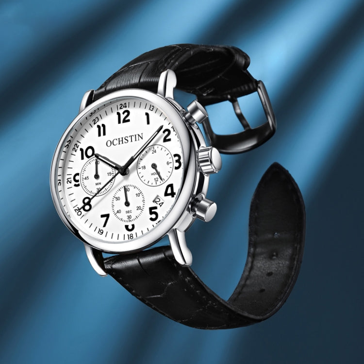 Ochstin 5081A Multifunctional Luminous Waterproof Leather Strap Quartz Watch