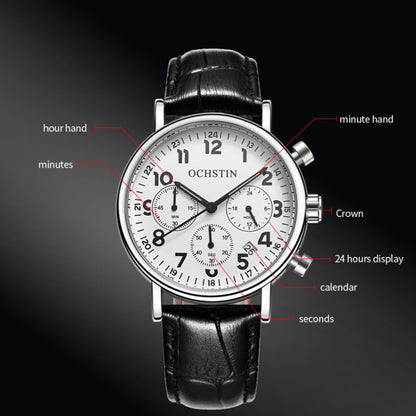 Ochstin 5081A Multifunctional Luminous Waterproof Leather Strap Quartz Watch