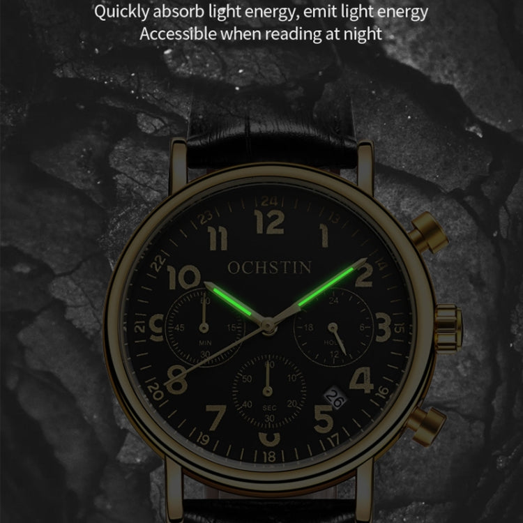 Ochstin 5081A Multifunctional Luminous Waterproof Leather Strap Quartz Watch