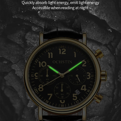 Ochstin 5081A Multifunctional Luminous Waterproof Leather Strap Quartz Watch
