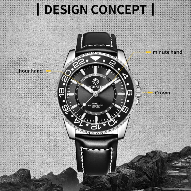 Ochstin 5019G Fashion Business Waterproof Leather Strap Quartz Watch