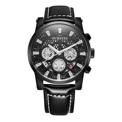 Ochstin 5052B Multifunctional Business Waterproof Leather Strap Quartz Watch