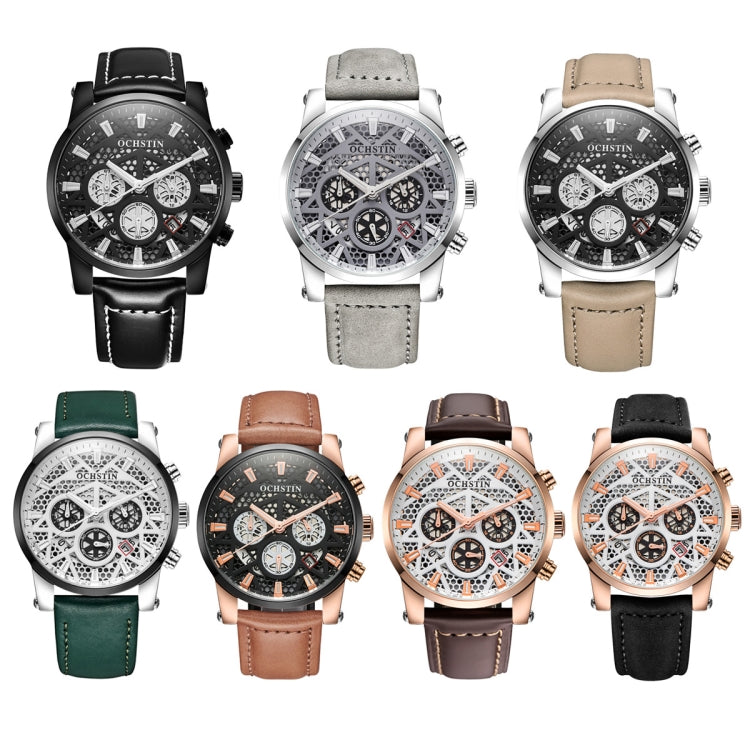 Ochstin 5052B Multifunctional Business Waterproof Leather Strap Quartz Watch