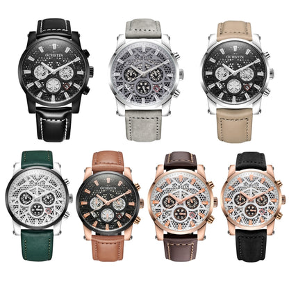 Ochstin 5052B Multifunctional Business Waterproof Leather Strap Quartz Watch