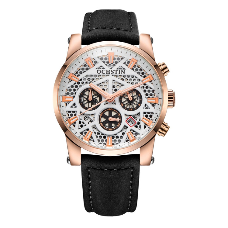 Ochstin 5052B Multifunctional Business Waterproof Leather Strap Quartz Watch