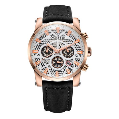 Ochstin 5052B Multifunctional Business Waterproof Leather Strap Quartz Watch