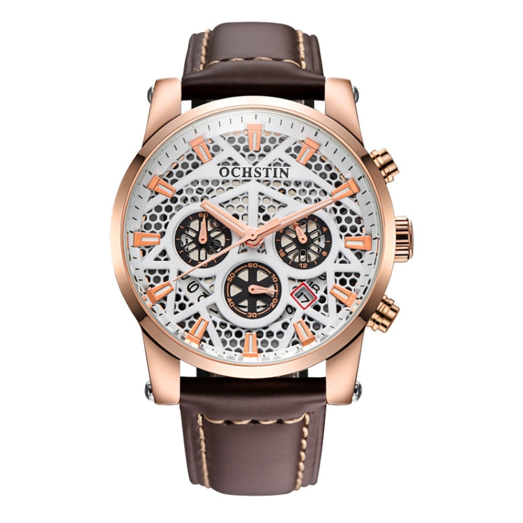 Ochstin 5052B Multifunctional Business Waterproof Leather Strap Quartz Watch