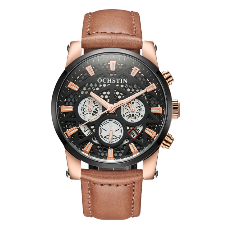 Ochstin 5052B Multifunctional Business Waterproof Leather Strap Quartz Watch