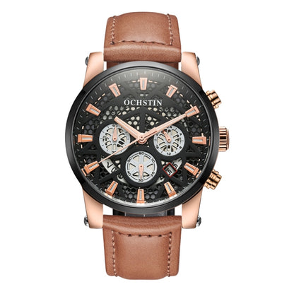Ochstin 5052B Multifunctional Business Waterproof Leather Strap Quartz Watch