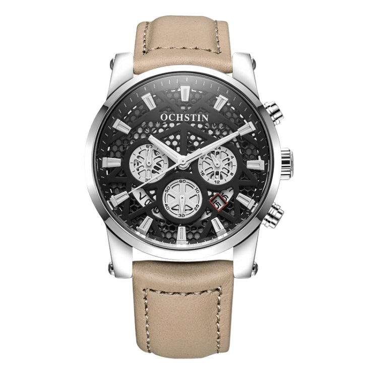 Ochstin 5052B Multifunctional Business Waterproof Leather Strap Quartz Watch