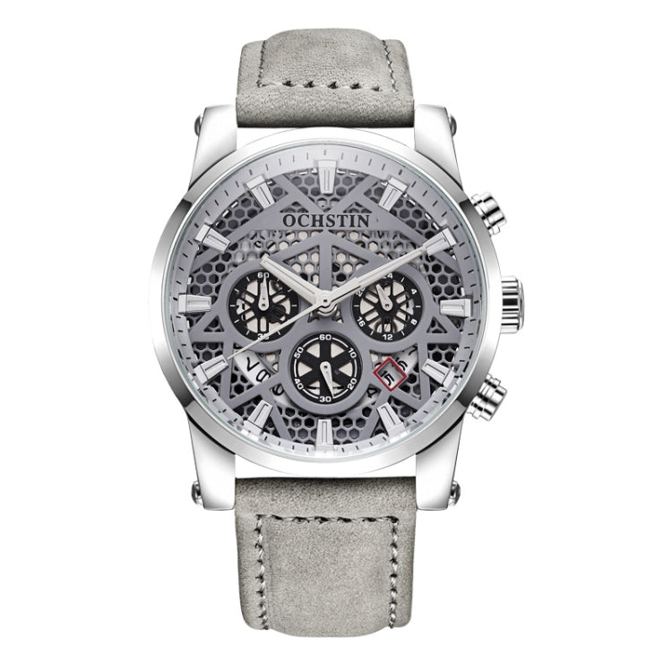 Ochstin 5052B Multifunctional Business Waterproof Leather Strap Quartz Watch