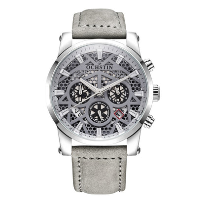 Ochstin 5052B Multifunctional Business Waterproof Leather Strap Quartz Watch