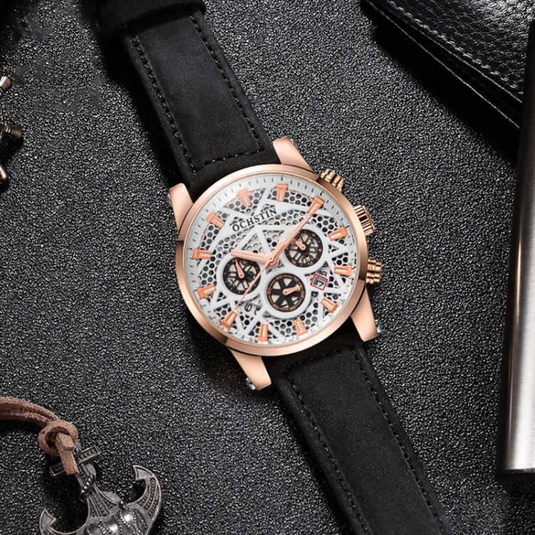 Ochstin 5052B Multifunctional Business Waterproof Leather Strap Quartz Watch