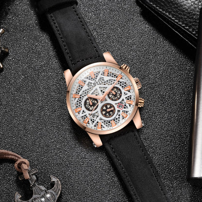 Ochstin 5052B Multifunctional Business Waterproof Leather Strap Quartz Watch