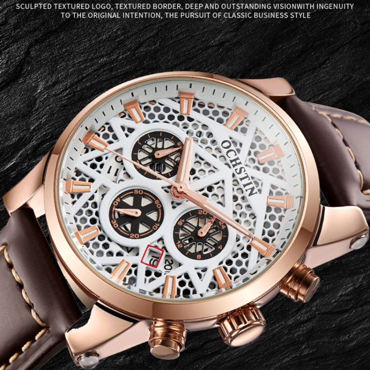 Ochstin 5052B Multifunctional Business Waterproof Leather Strap Quartz Watch