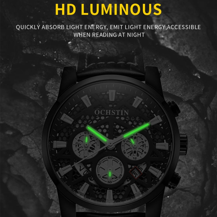 Ochstin 5052B Multifunctional Business Waterproof Leather Strap Quartz Watch