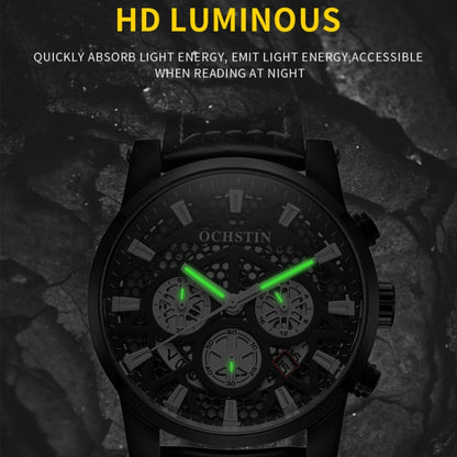 Ochstin 5052B Multifunctional Business Waterproof Leather Strap Quartz Watch