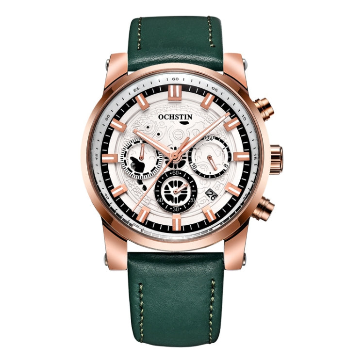 Ochstin 5111B Multifunctional Business Waterproof Luminous Leather Strap Quartz Watch