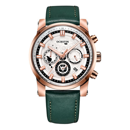 Ochstin 5111B Multifunctional Business Waterproof Luminous Leather Strap Quartz Watch