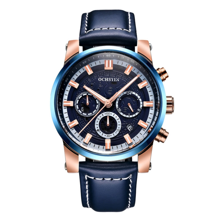 Ochstin 5111B Multifunctional Business Waterproof Luminous Leather Strap Quartz Watch