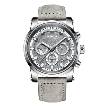 Ochstin 5111B Multifunctional Business Waterproof Luminous Leather Strap Quartz Watch